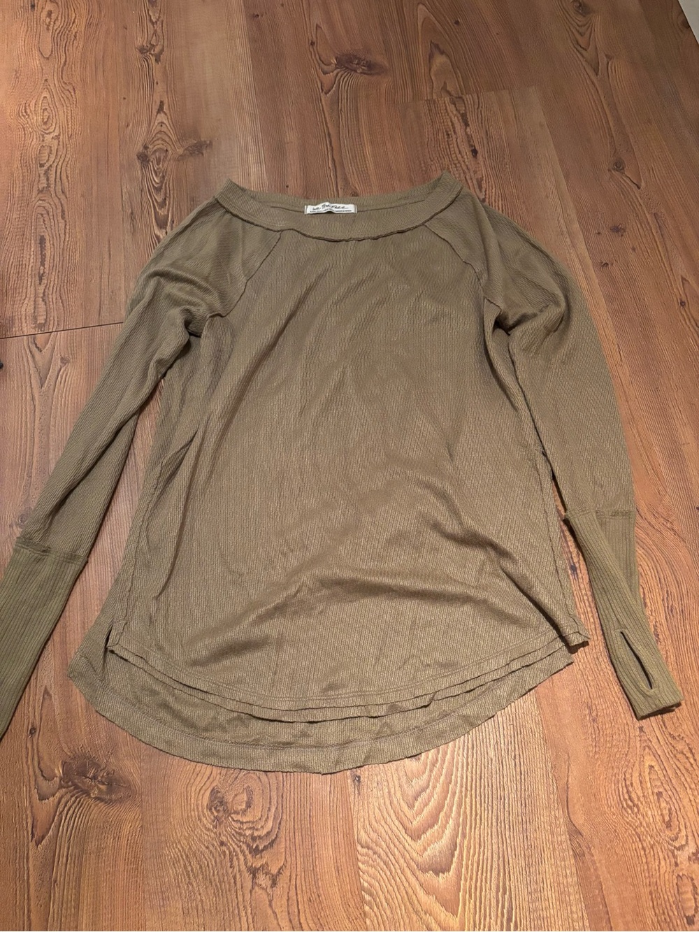 We The Free Olive Green Long Sleeve Boatneck Top